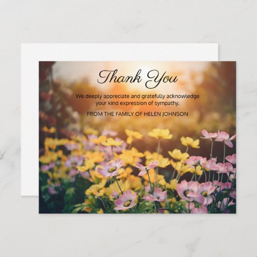 Fleurs du jardin Funeral Merci Note Card (Devant / Derrière)
