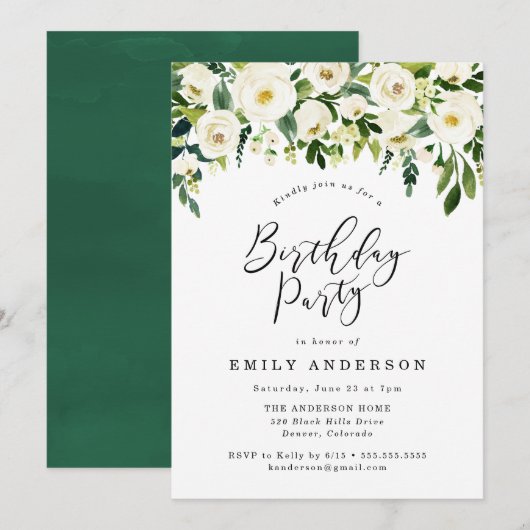 Fleurs du jardin | Invitation Floral Anniversaire (Devant / Derrière)