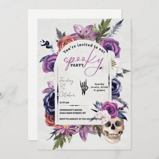 Fleurs éffrayantes d'aquarelle Invitation d'Hallow (Devant / Derrière)