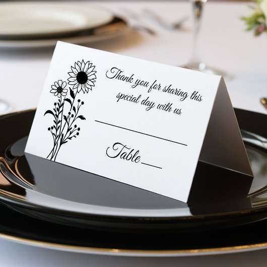 Fleurs Élégantes de Prairie Noir et Blanc Mariage