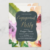 Fleurs élégantes Gold Engagement Party Invitation (Devant / Derrière)