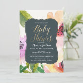 Fleurs élégantes | Invitation baby shower (Debout devant)