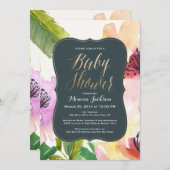 Fleurs élégantes | Invitation baby shower (Devant / Derrière)