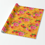 Fleurs élégantes sur orange<br><div class="desc">Bouquets floraux papier d'emballage orange pour douches nuptiales, mariages, anniversaires ou toute occasion spéciale.</div>