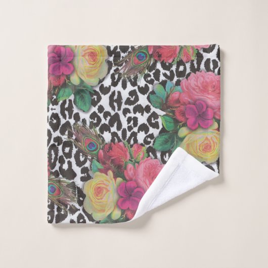 Fleurs élégantes vintages cheetah paon fleurs (Gant de toilette)