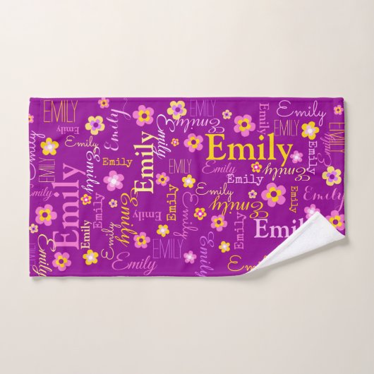 Fleurs Emily nom serviettes en texte violet (Serviette à main)