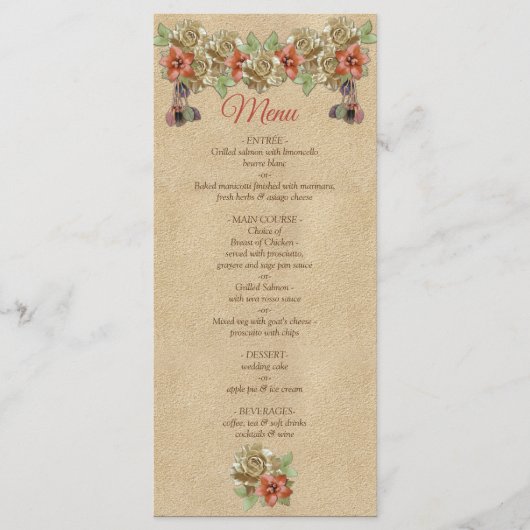 Fleurs en cuir sur le menu en daim crème (Devant)