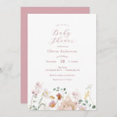 Fleurs en fleurs roses Invitation Baby shower (Devant / Derrière)
