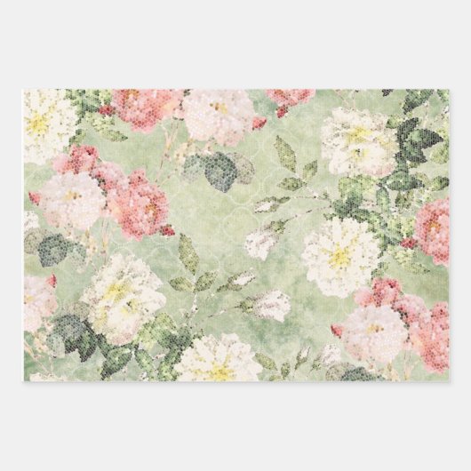 Fleurs En Mosaïque Verte Style Papier Enveloppant (Devant)