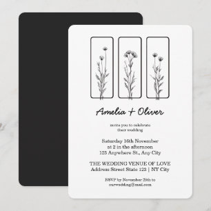 Fleurs encadrées Faire-part de mariage minimaliste