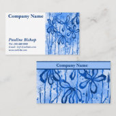 Fleurs encrées Carte de visite bleu (Devant / Derrière)