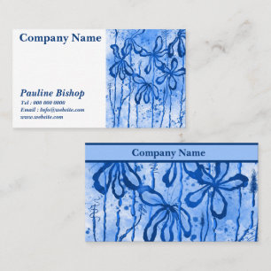 Fleurs encrées Carte de visite bleu