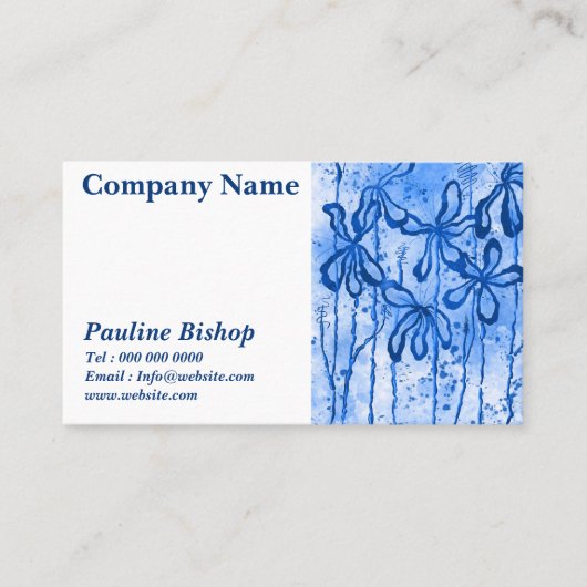 Fleurs encrées Carte de visite bleu (Devant)