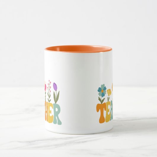Fleurs enjouées Retro Enseignant Mug (Centre)