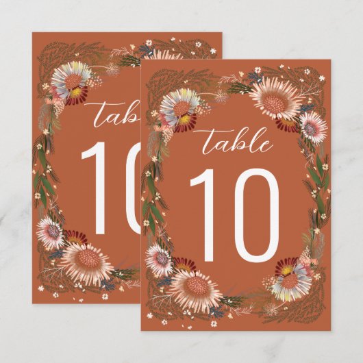 Fleurs esquissées Boho Terracotta Numéro de table (Devant / Derrière)