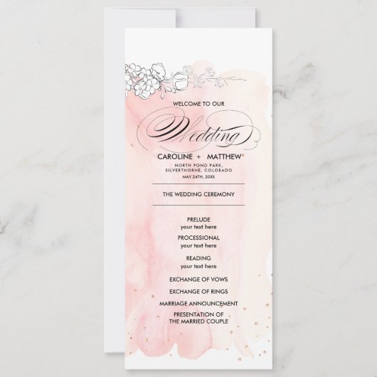 Fleurs esquissées Carte du programme de mariage aq (Devant)