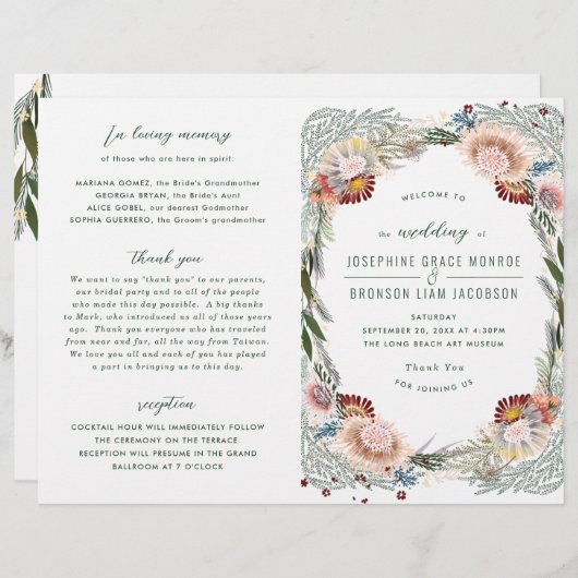 Fleurs esquissées Programme unique de mariage de c (Devant / Derrière)