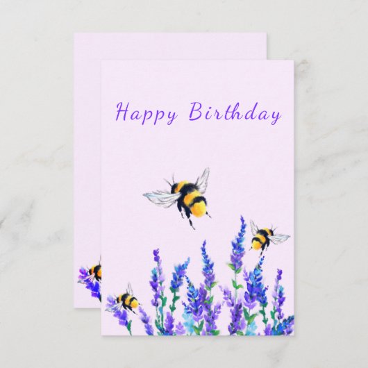 Fleurs et abeilles Carte d'anniversaire (Devant / Derrière)