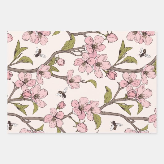 Fleurs et abeilles Feuilles de papier à thème enve (Devant 2)