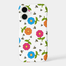 Fleurs et abeilles souriantes