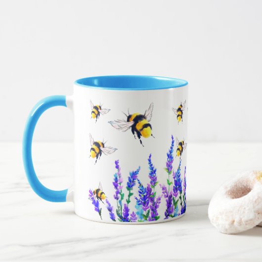 Fleurs et abeilles volent la Mug de café (Avec donut)