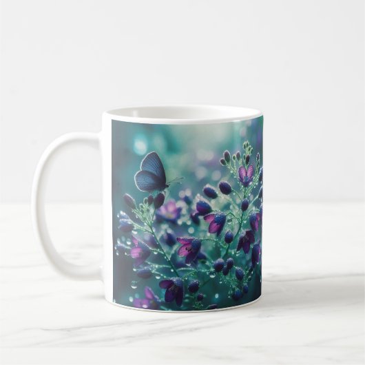 Fleurs et ailes : Mug à papillon bleu floral (Gauche)
