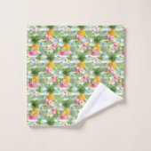 Fleurs et ananas tropicaux sur les rayures (Gant de toilette)