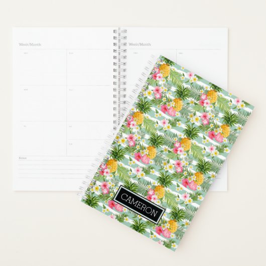 Fleurs et ananas Turquoises rayures | Ajouter Votr (Devant avec enveloppe)
