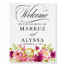Fleurs et anneaux rose pâle Bienvenue au Mariage