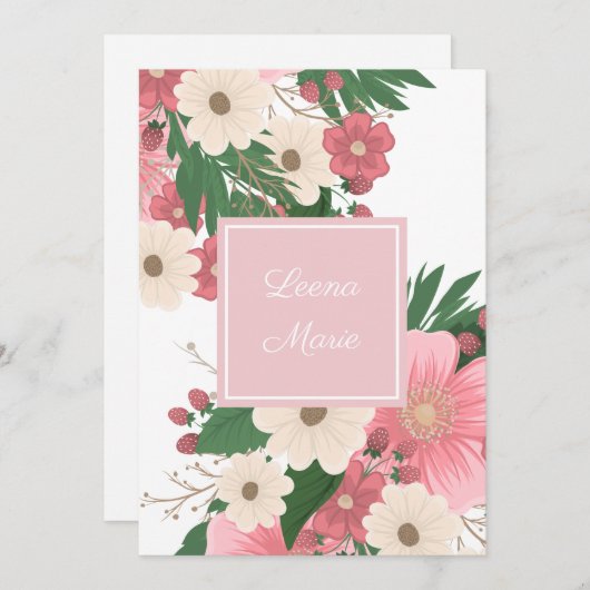 Fleurs et baies Invitation d'anniversaire (Devant / Derrière)