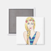 Fleurs et bandes - Aimant Carré de 2 pouces (Recto/Verso)