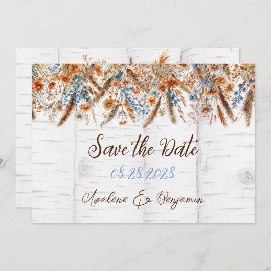 Fleurs et bouleau blanc Enregistrer les cartes de (Devant / Derrière)