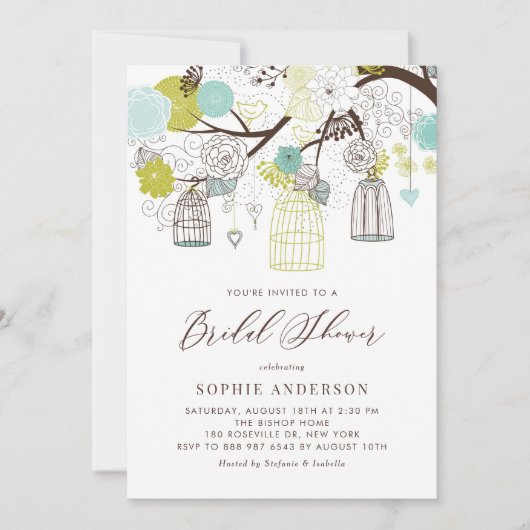 Fleurs et cages d'oiseaux Invitation de la douche  (Devant)