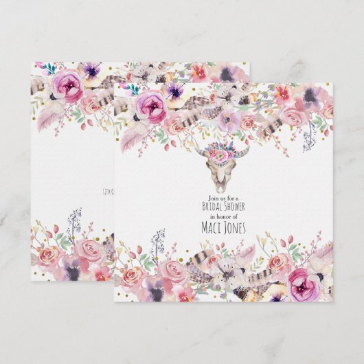 Fleurs et crâne de vache Invitation Glamour de cam (Devant / Derrière)
