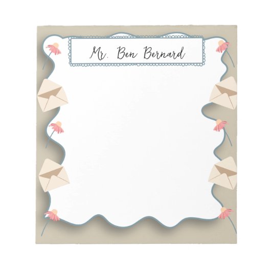 Fleurs et enveloppes élégantes avec Bloc-notes de  (Devant)