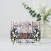 Fleurs et fer à cheval, Invitation de ruban bleu (Debout devant)