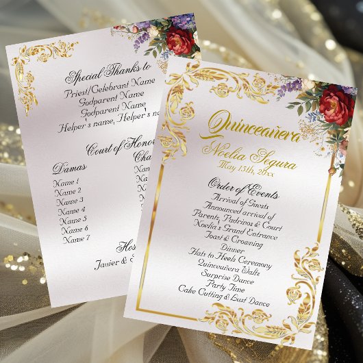 Fleurs et feuilles dorées - Programme de Quinceañe