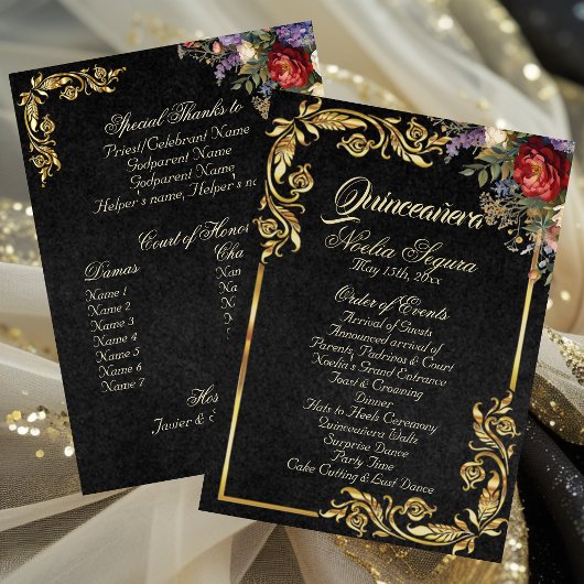 Fleurs et feuilles dorées - Programme de Quinceañe