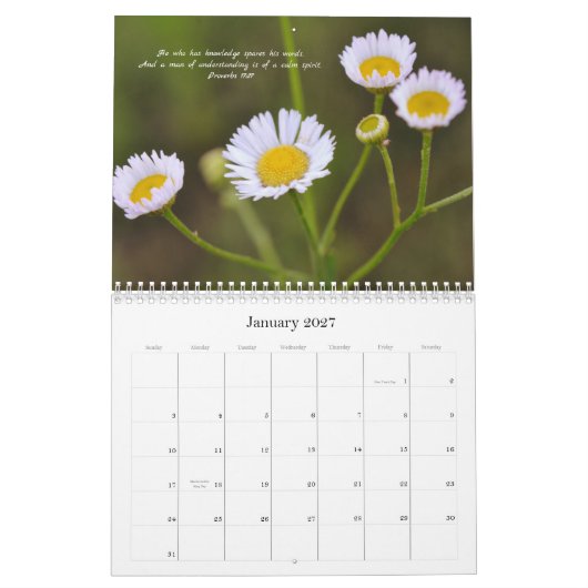 Fleurs et foi Bible Verses Calendrier 2024 (Jan 2027)