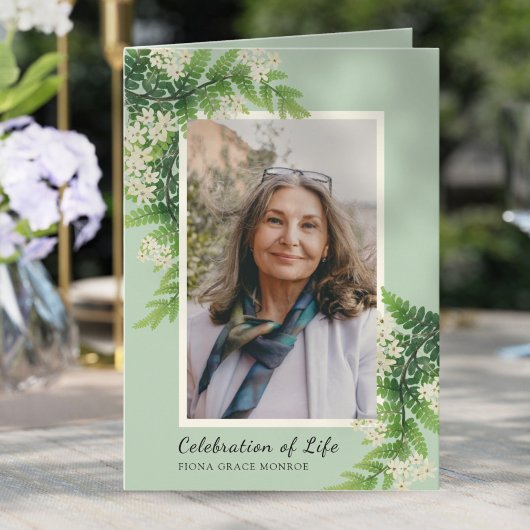 Fleurs et fougères Photo Memorial Programme plié