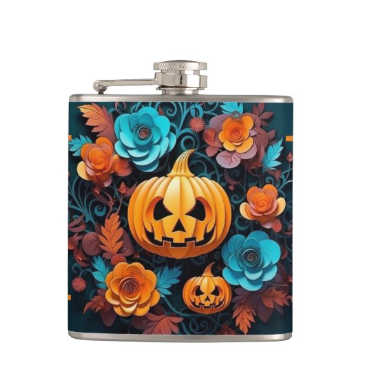 Fleurs Et Jackolantern Flacon Enveloppé En Vinyle (Devant)