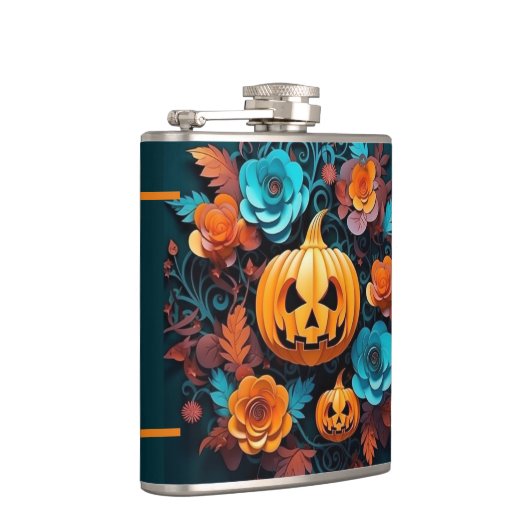 Fleurs Et Jackolantern Flacon Enveloppé En Vinyle (Droite)