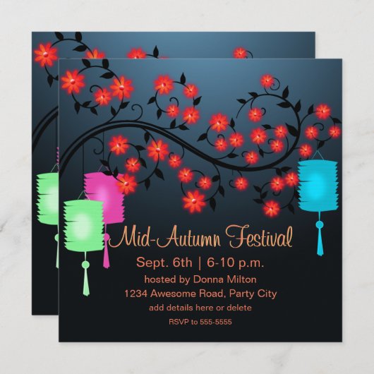 Fleurs et lanternes Invitation (Devant / Derrière)