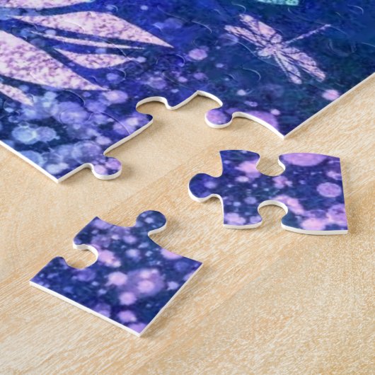 Fleurs et libellules bleu violet Puzzle (Côté)