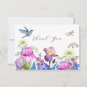Fleurs et oiseau colibri Aquarelle merci