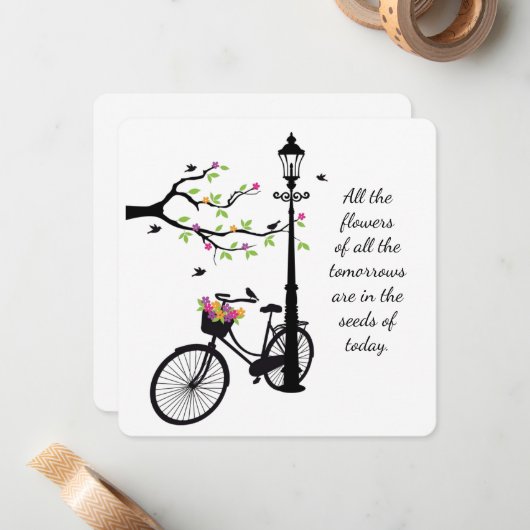 Fleurs et oiseaux carte pour notes 5x5 (Devant/Arrière en situation)