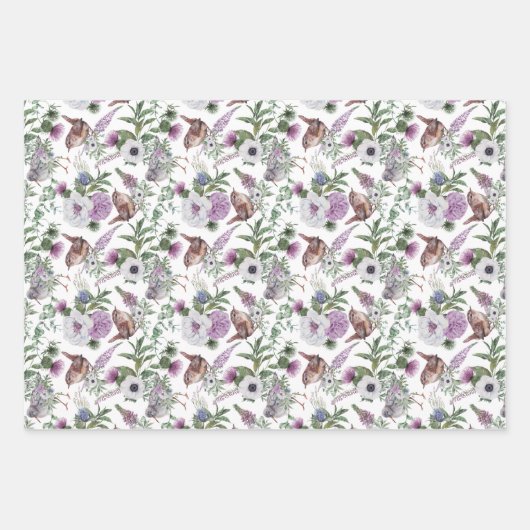 Fleurs et oiseaux enveloppant des feuilles de papi (Devant 3)