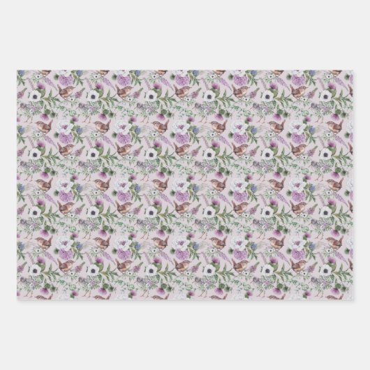 Fleurs et oiseaux enveloppant des feuilles de papi (Devant)