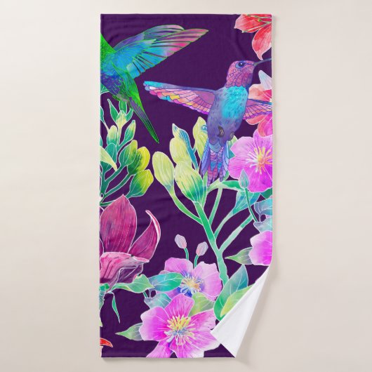 Fleurs et oiseaux exotiques (Serviette de bain)