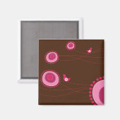Fleurs et oiseaux rose pointillés Magnet (Recto/Verso)